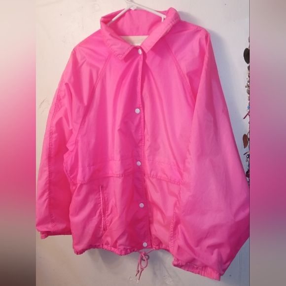 🌺VINTAGE 90'S HOT PINK WINDBREAKER PLUS SIZE 24W WOMEN'S JACKET - Picture 1 of 10